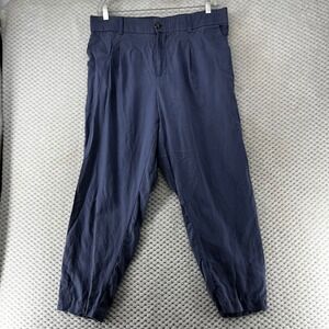 Torrid Cropped Pants Linen Blend Tapered Elastic Waist Pleated Casual Blue‎  16